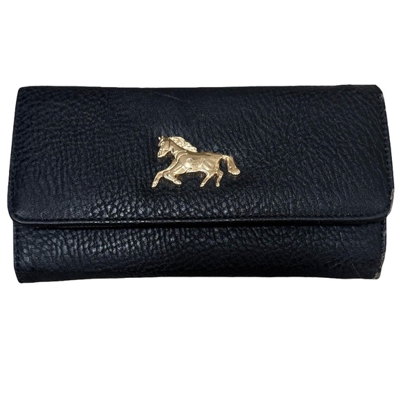 JustFab Black Faux Leather Wallet with Gold Horse Emblem - Picture 1 of 7
